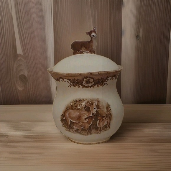 Susan Winget Other - NEW! Cracker Barrel Ceramic Cookie Jar with Deer Lid 🦌 Pinecone Winter Scene.